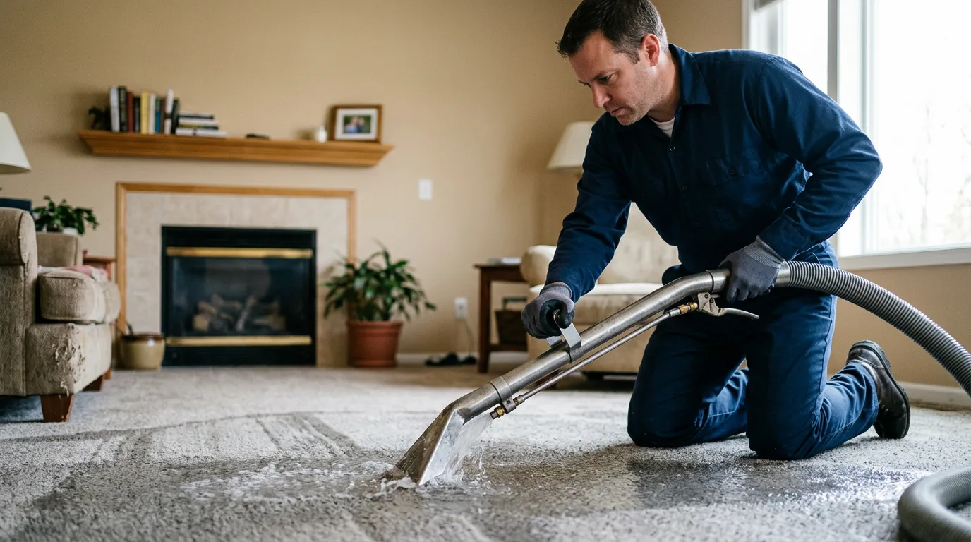 Water damage restoration technician working near Charles City, IA